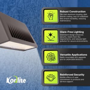 Konlite - 125W/105W/76W Full-Cutoff LED Wall Pack, Wall LED Lights, Wattage & CCT (50K/40K/30K) Selectable, LED Wall Light, Energy Efficient, Durable, Outdoor Commercial Wall Pack Light, 20,812LM