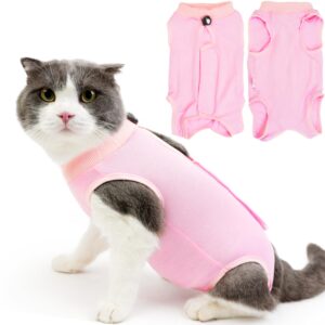 hpetppy cat recovery suit for spay abdominal wounds, kitten onesie bodysuit for cats after surgery, cat surgery recovery suit female cone of shame alternative for cats anti licking (pink,m)