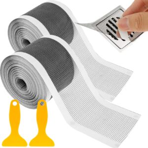 HJJWNDDNG 2Pcs Shower Drain Mesh Stickers Self-Adhesive Bathtub Drain Hair Catcher 70mmx10m Cuttable Shower Drain Mesh Filter with 2 Scrapers Waterproof DIY Hair Stopper for Bathroom Bathtub Kitchen