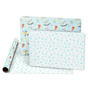 American Greetings 160 sq. ft. Reversible Wrapping Paper Bundle for Baby Showers, Baby Gifts, Birthdays and All Occasions, Hearts, Polka Dots and Animals (4 Rolls, 30 in. x 16 ft.)