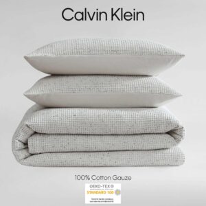 Calvin Klein - King Duvet Cover Set, Garment Washed Cotton Bedding with Matching Shams, Waffle Textured Home Decor (Speckled Waffle Ivory, King)