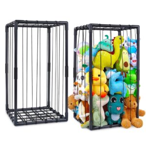 fiobee stuffed animals zoo storage stuffed animals holder organizer large toy storage shelf with elastic band stuffed animals cage for nursery playroom bedroom room furniture, black, m