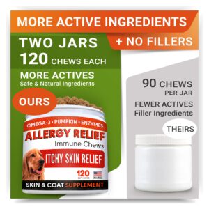 Allergy Relief + Omega 3 Dogs Bundle - Itchy Skin Treatment + Allergy & Itch Relief - Omega 3 & Pumpkin - Dogs Itching & Licking Treats + Skin & Coat Supplement - 420 Chews - Made in USA