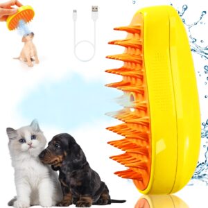 generic 3-in-1 self-cleaning steam brush for pets - removes loose and tangled hair, multifunctional design for cats, yellow