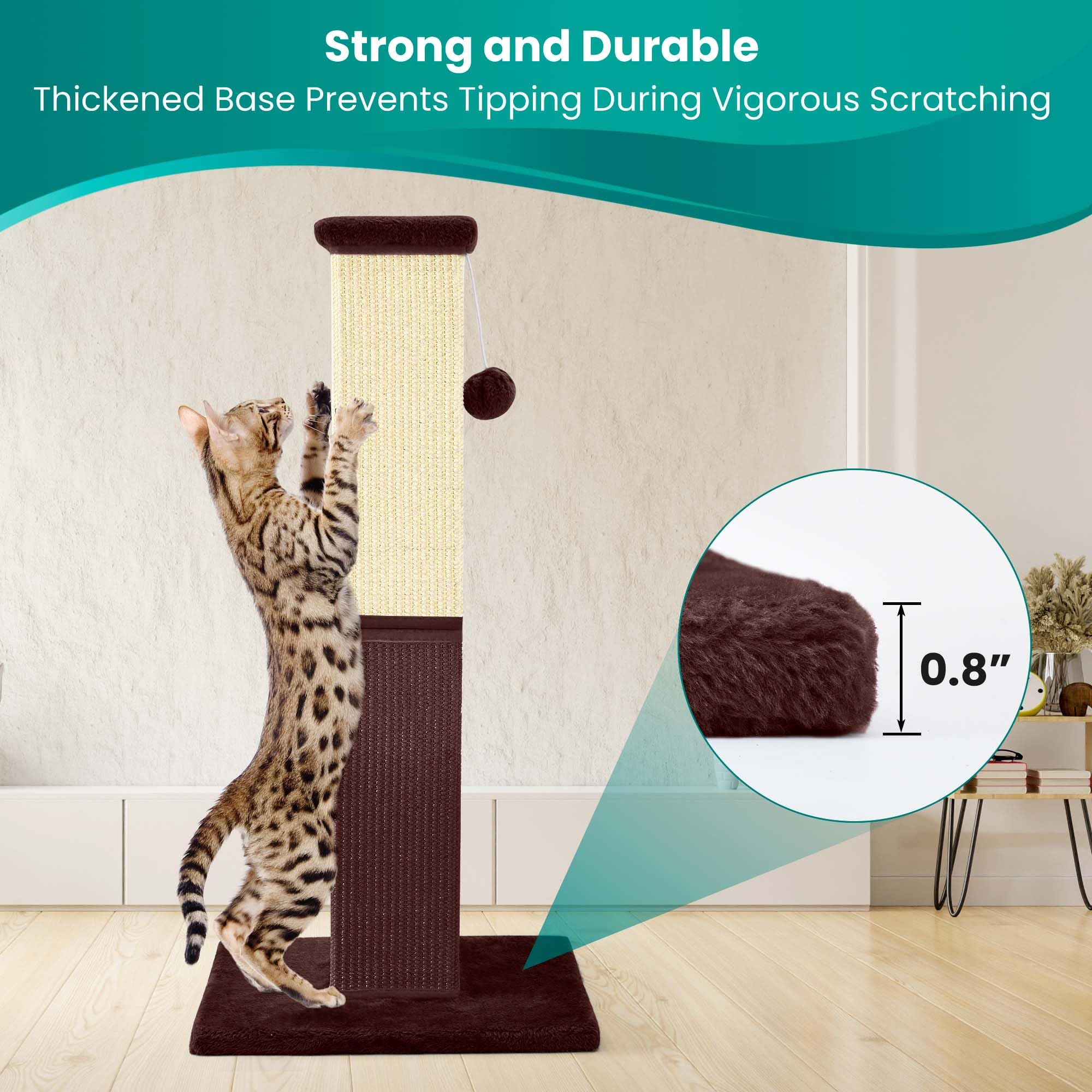 YULOYI Cat Scratching Post, 32 Inch Cat Scratching Post for Large Cats, Cat Scratcher with Nature Sisal, Cat Scratch Post for Indoor Large Cats and Kitten, Brown