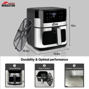 MIRASTON 8.5QT Air Fryer, Upgraded 8-in-1 Square Nonstick Basket Air Fryers, Smart Touchscreen with 8-Presets, Air Fry, Bake, Broil, Reheat, Fast Cooking, Oilless, Dishwasher-Safe, for Family, Parties