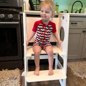 White Toddler Tower Step Stool for Kids Kitchen Stool Helper Toddler Standing Tower Foldable Toddler Table Kids Table and Chair Set 4 in 1 Montessori Helper Tower