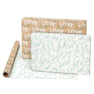 American Greetings 175 sq. ft. Reversible Flower Wrapping Paper Bundle for Weddings, Bridal Showers, Engagement, Anniversaries and All Occasions, Love Text and Floral (1 Roll, 30 in x 70 ft.)