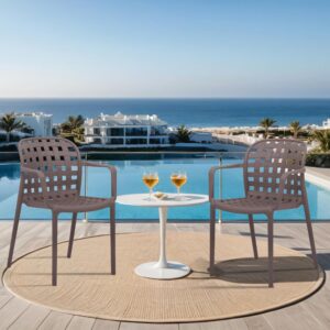 Art Leon Outdoor Dining Chairs Set of 2, Modern Plastic Patio Chairs, Stackable Chairs with Armrests Backrest, Gray