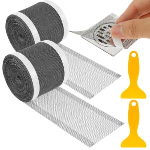 HJJWNDDNG 2Pcs Shower Drain Mesh Stickers Self-Adhesive Bathtub Drain Hair Catcher 70mmx10m Cuttable Shower Drain Mesh Filter with 2 Scrapers Waterproof DIY Hair Stopper for Bathroom Bathtub Kitchen