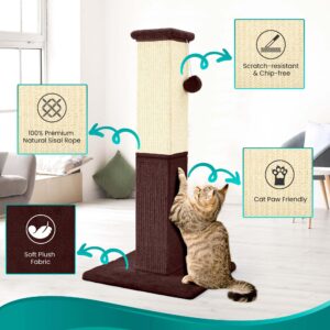 YULOYI Cat Scratching Post, 32 Inch Cat Scratching Post for Large Cats, Cat Scratcher with Nature Sisal, Cat Scratch Post for Indoor Large Cats and Kitten, Brown