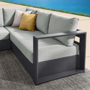 Modway Tahoe Aluminum Outdoor Patio Furniture Gray, Modular Weather-Resistant Cushions, Ideal for Deck, Backyard Poolside, 3-Piece Sectional Sofa Set