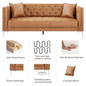 HIFIT 2 Piece Sofa Set for Living Room, Modern Sofas Couches with 2 Pillows, Button Tufted Couch with Extra Deep Seats, 3 Seat Sofa for Apartment Lounge, Brown