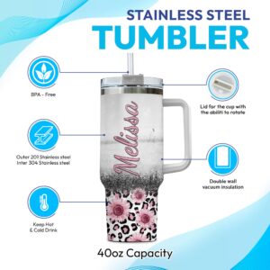 Hyturtle Personalized Gifts For Highland Cow Lover Tumbler 40oz with Handle and Straw - Stainless Steel Travel Coffee Cup With Lid - Cute Farm Animal Lover Gifts For Women, Girl On Birthday Christmas