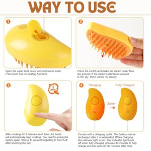 Generic 3-in-1 Self-Cleaning Steam Brush for Pets - Removes Loose and Tangled Hair, Multifunctional Design for Cats, Yellow