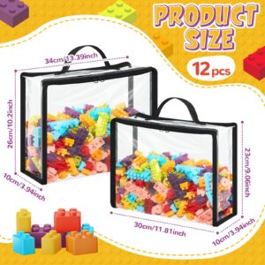 SilTriangle 12 Packs Clear PVC Toy Storage Bags Include 6 Pcs Extra Large and 6 Pcs Large Toy Organizer Bags with Zipper Handle for Organizing Board Game, Building Blocks Puzzle Kids Books