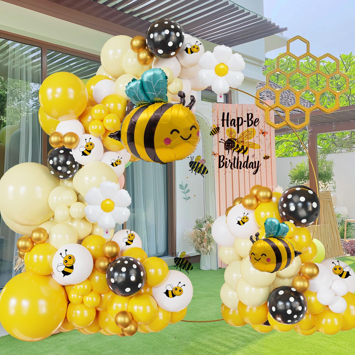 135Pcs Bumble Bee Balloon Garland Kit: Yellow Black and white Bee balloon arch for Sweet Honey Bee Baby Showers, 'What Will It Bee' themed gender Reveals,Sunflower or Sunny Birthday Decors