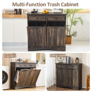 Spurgehom Double Tilt Out Trash Cabinet 13 Gallon Kitchen Waste Bins, Laundry Hamper Tilt Out Pet Proof Hidden Trash Bin for Kitchen,Rustic Black