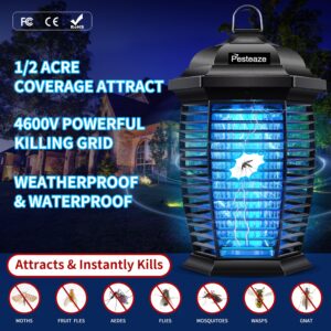 Pesteaze 4600V Instant Killing Bug Zapper Outdoor Waterproof, 10ft Power Cord, 20W Electric Insect, Fly & Mosquito Zapper Killer with (1) Extra Replacement Bulb, Weatherproof ABS Plastic Shell