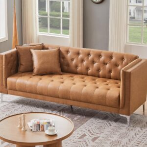 HIFIT 2 Piece Sofa Set for Living Room, Modern Sofas Couches with 2 Pillows, Button Tufted Couch with Extra Deep Seats, 3 Seat Sofa for Apartment Lounge, Brown