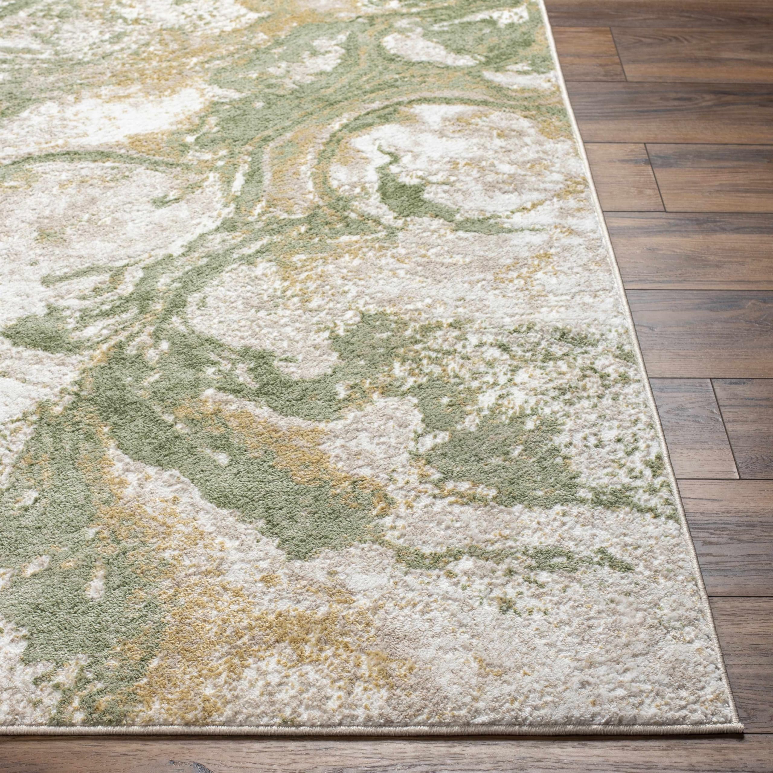 BoutiqueRugs Liverpool Modern Abstract Large Area Rug - Contemporary Marble Print Rug for Living Room - Cream, Green - 7'10" x 10' (8x10 Area Rug)