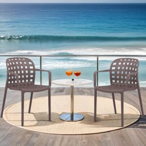 Art Leon Outdoor Dining Chairs Set of 2, Modern Plastic Patio Chairs, Stackable Chairs with Armrests Backrest, Gray