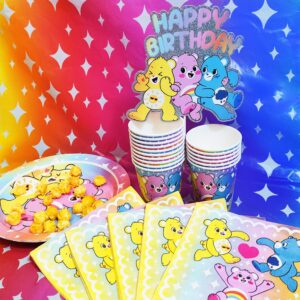 Care Bears Birthday Decorations 58pc Happy Birthday Table Decorations Original Care Bears Party Supplies: Paper Plates, Cups Napkins, Table Cloth Cake Topper Rainbow Party Favor Gender Reveal Decor 3+