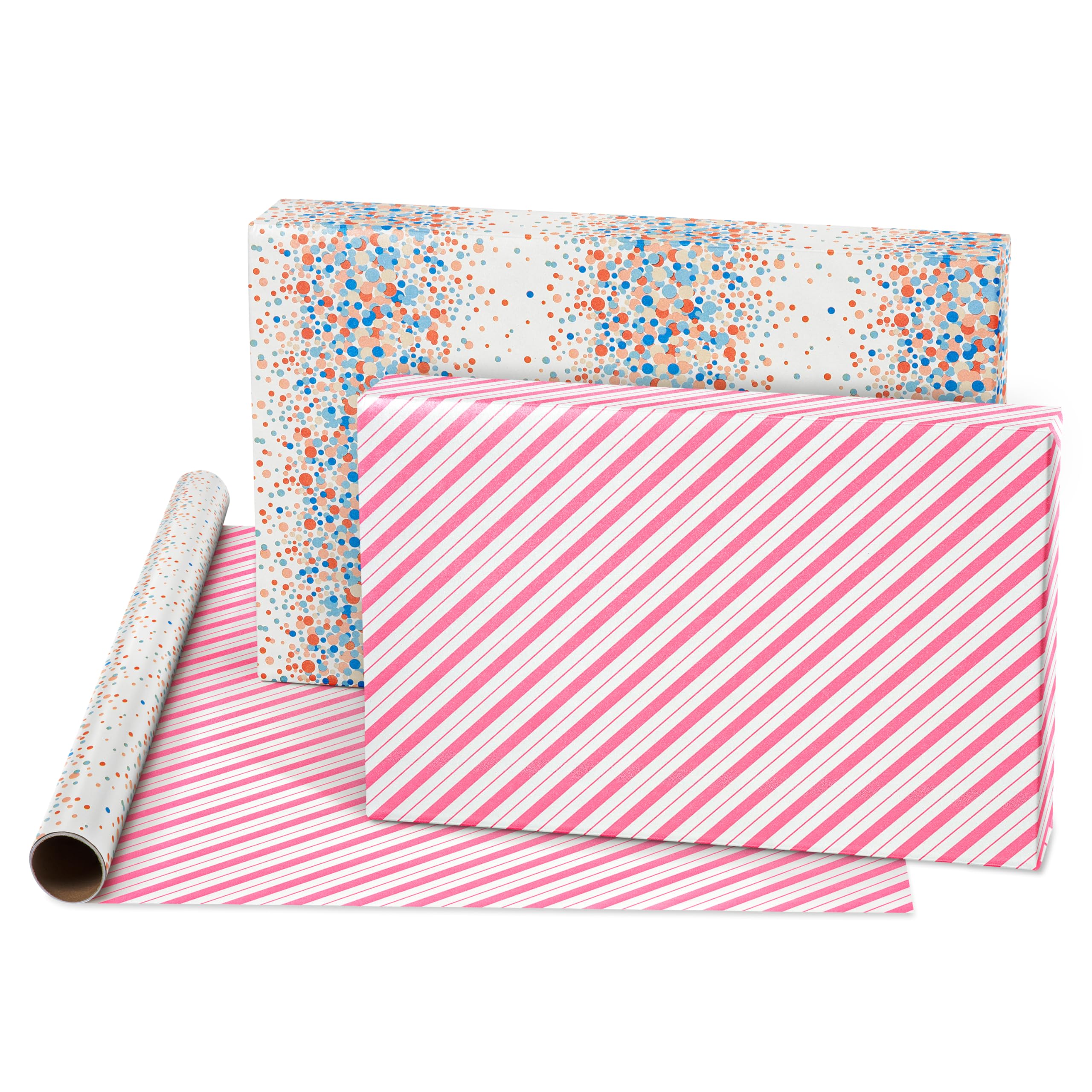 American Greetings 175 sq. ft. Reversible Wrapping Paper for Birthdays, Weddings, Bridal Showers, Baby Showers and All Occasions, Multicolored Polka Dots (1 Roll, 30 in x 70 ft.)