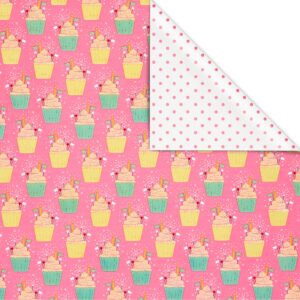 American Greetings 175 sq. ft. Reversible Wrapping Paper for Birthdays and All Occasions, Birthday Cupcakes (1 Roll, 30 in x 70 ft.)