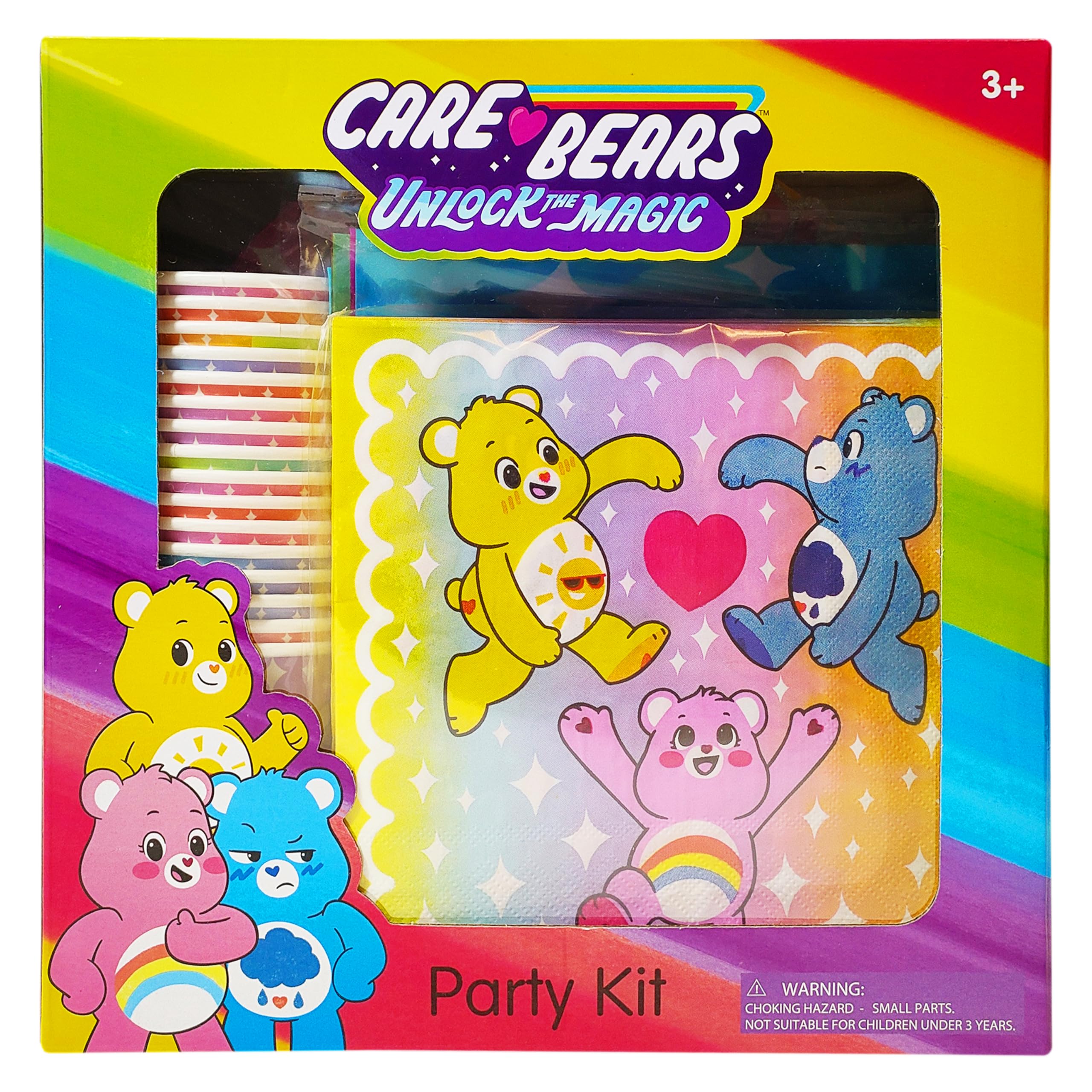 Care Bears Birthday Decorations 58pc Happy Birthday Table Decorations Original Care Bears Party Supplies: Paper Plates, Cups Napkins, Table Cloth Cake Topper Rainbow Party Favor Gender Reveal Decor 3+