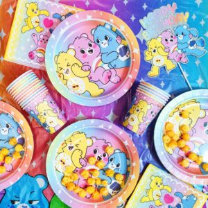 Care Bears Birthday Decorations 58pc Happy Birthday Table Decorations Original Care Bears Party Supplies: Paper Plates, Cups Napkins, Table Cloth Cake Topper Rainbow Party Favor Gender Reveal Decor 3+