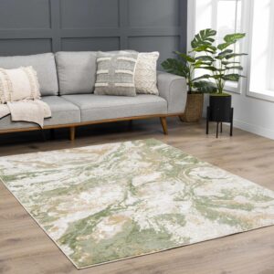 BoutiqueRugs Liverpool Modern Abstract Large Area Rug - Contemporary Marble Print Rug for Living Room - Cream, Green - 7'10" x 10' (8x10 Area Rug)