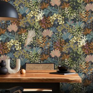 Vintique Boho Wallpaper Peel and Stick Dark Floral Wallpaper Self-Adhesive Contact Paper Removable Waterproof Botanical Wallpaper for Bedroom Cabinets and Home Décor 17.3in x 9.8ft