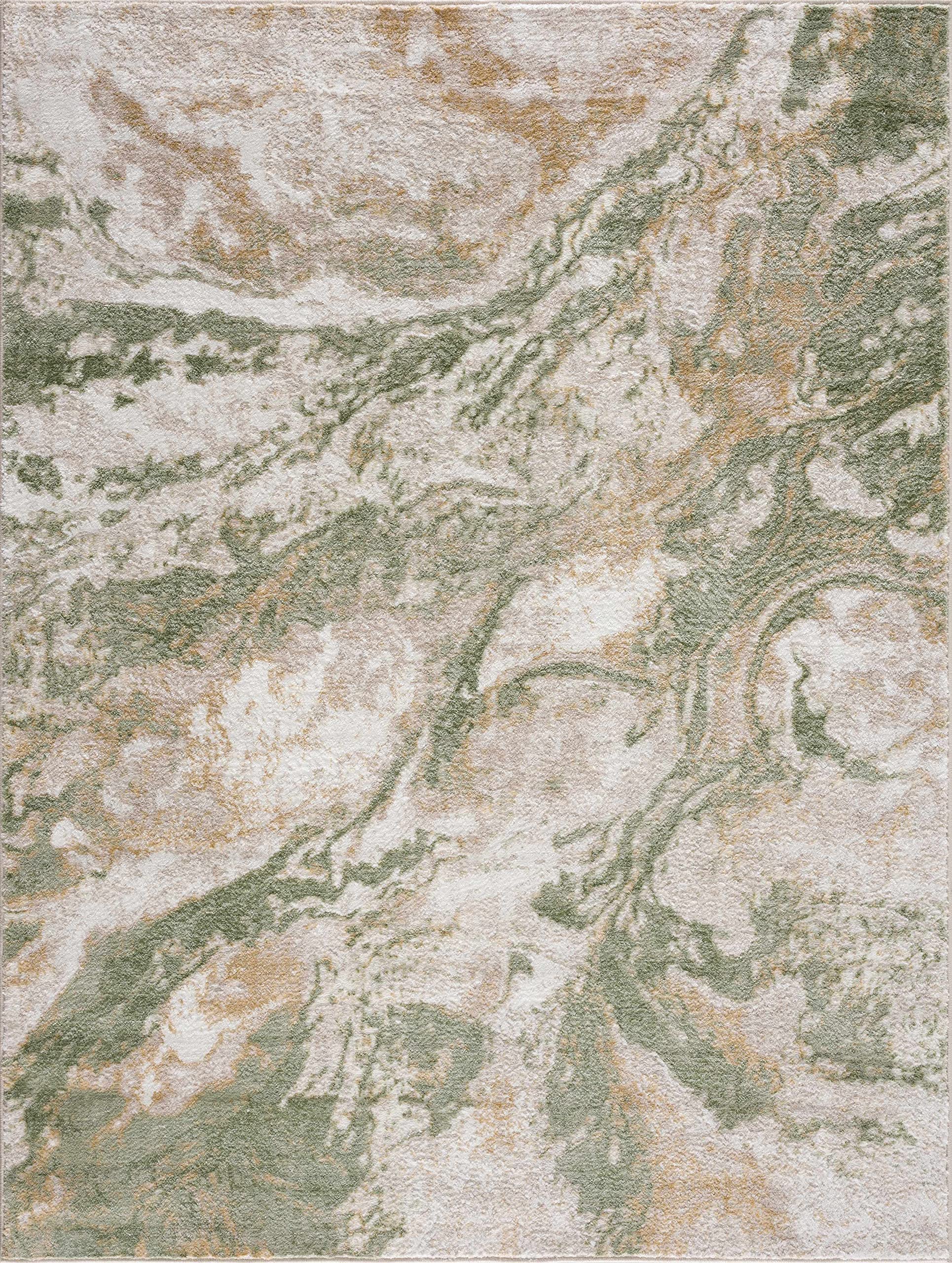 BoutiqueRugs Liverpool Modern Abstract Large Area Rug - Contemporary Marble Print Rug for Living Room - Cream, Green - 7'10" x 10' (8x10 Area Rug)