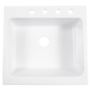 Sinkology Parker Crisp White Fireclay 26" Single Bowl Quick-Fit Drop-In Farmhouse Apron Kitchen Sink with 4 Holes and Drain