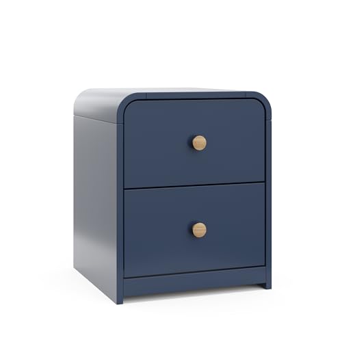 Storkcraft Next Santos 2-Drawer Nightstand (Midnight Blue with Natural) – GREENGUARD Gold Certified, Pre-Installed Drawer Tracks for Easier Assembly, Nightstand Organizer for Kids Bedroom