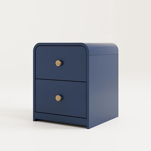 Storkcraft Next Santos 2-Drawer Nightstand (Midnight Blue with Natural) – GREENGUARD Gold Certified, Pre-Installed Drawer Tracks for Easier Assembly, Nightstand Organizer for Kids Bedroom