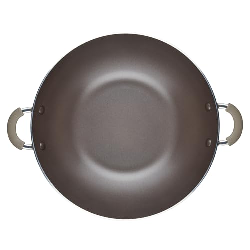 Rachael Ray Cook + Create Nonstick Wok Pan with Side Handles, Oven Safe, Easy to Clean, 14 Inch, Almond