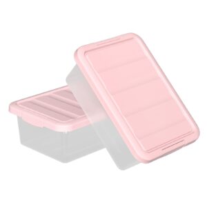 Ysmiltion 14 Quart Plastic Storage Latch Boxes with Pink Lids, Plastic Latching Storage Bins, 2 Packs