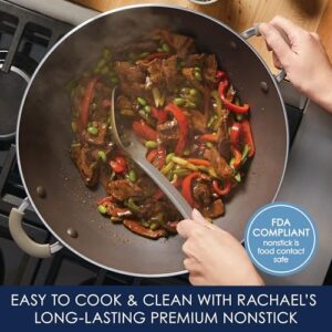 Rachael Ray Cook + Create Nonstick Wok Pan with Side Handles, Oven Safe, Easy to Clean, 14 Inch, Almond