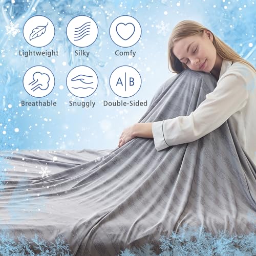 EMME Cooling Blankets Queen Size (90"x 90") for Hot Sleepers, Summer Bed Blanket, Thin Light Bedspread Quilt Coverlet for Night Sweats, Double Sided Keep Body Cool, Grey Cold Blankets for Sleeping