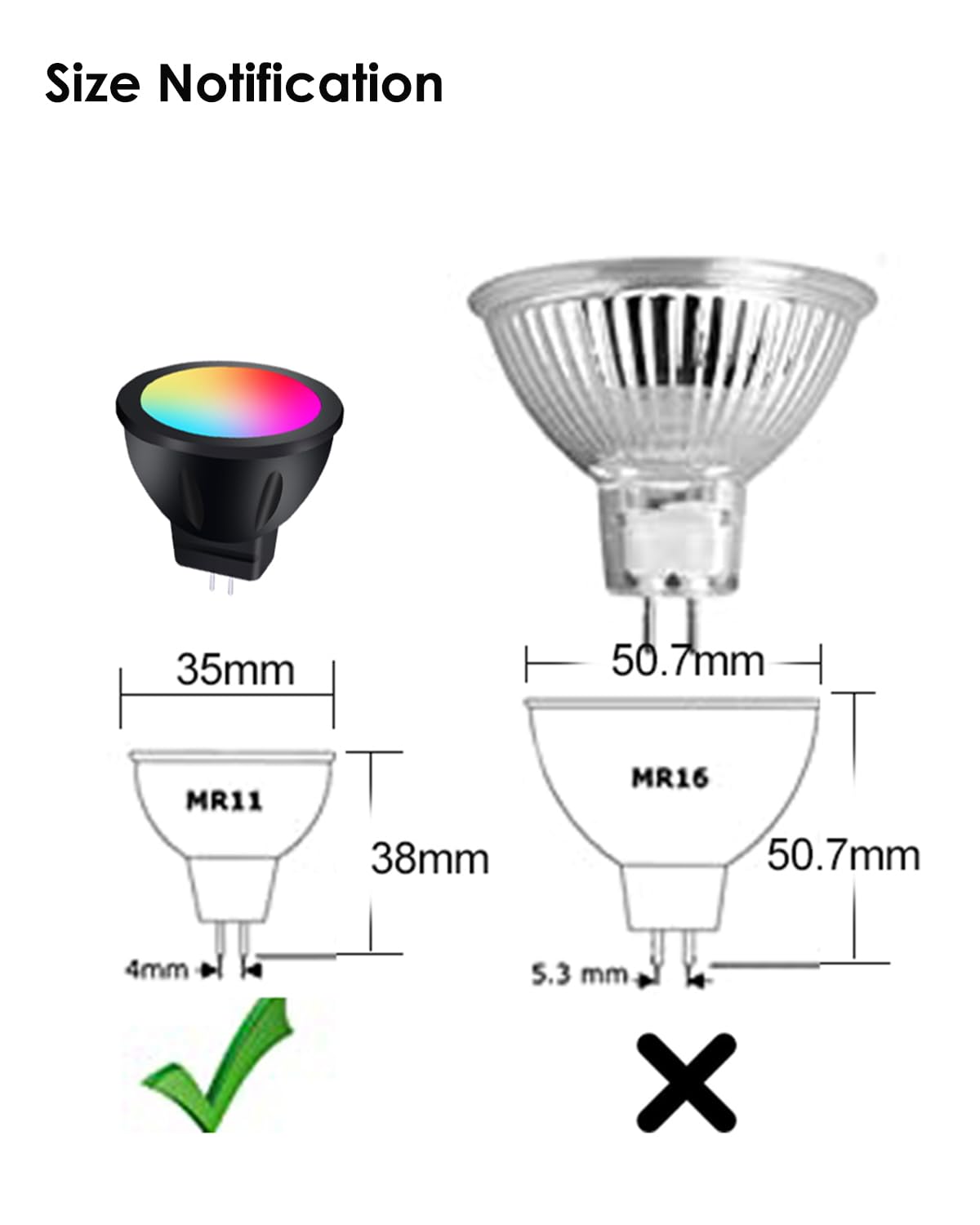 Noobibaba MR11 LED Bulb Color Changing GU4 LED Bulb MR 11 LED Landscape Light Bulbs 3W 12V Bi-Pin Base Warm White RGB Colors (2 Bulbs and a Remote)