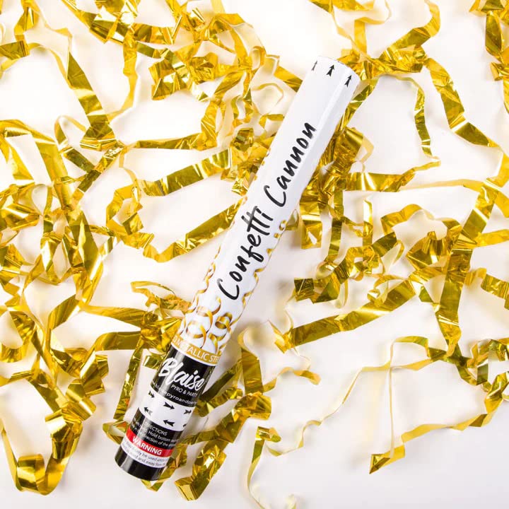 Blaise Pyro & Party Confetti Poppers, Perfect for New Year's Eve Party's, Weddings, Graduations, and More - The Ultimate Party Popper for All Your Celebrations, 18" (Gold Streamer, 2 Pack (18 Inch))