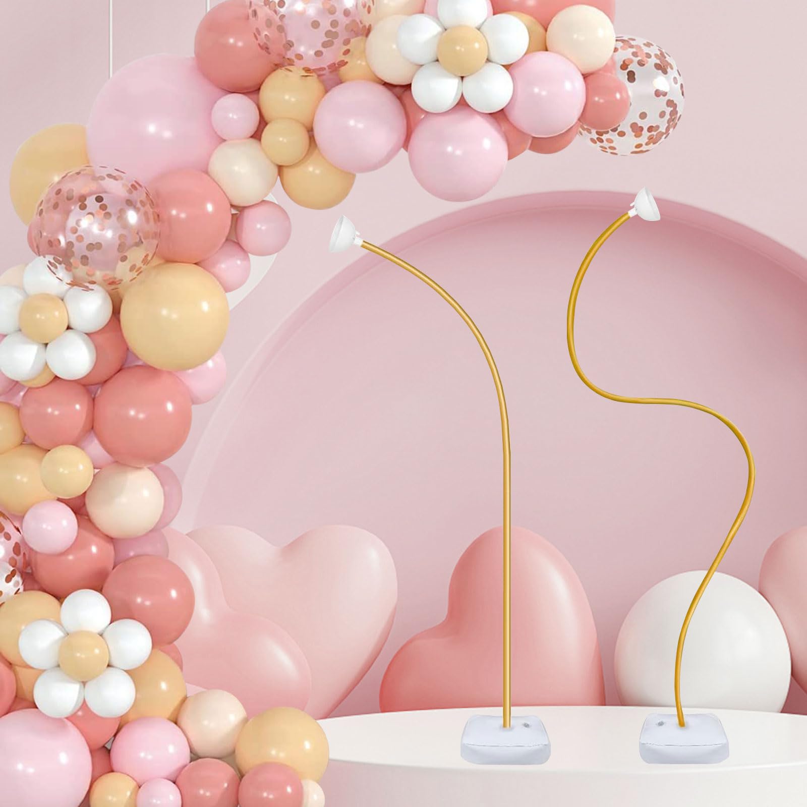 DEYIXUN Gold Balloon Arch Stand Kit, 9.3ft & 6ft Free Bending Soft Balloon Flower Backdrop Stands Set with Water Base for Birthday Party Decorations Baby Shower Wedding Graduation Balloons Decor