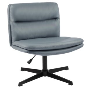 gotminsi cross legged office chair,armless desk chair no wheels,modern swivel vanity chairs with thickened cushion,wide seat task computer chair for small space (blue)