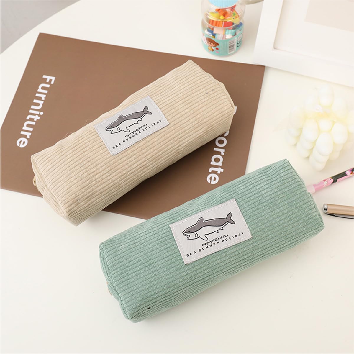 HABUAETY Small Pencil Pouch Shark Office Stationery Bag Mini Makeup Cosmetic Bags