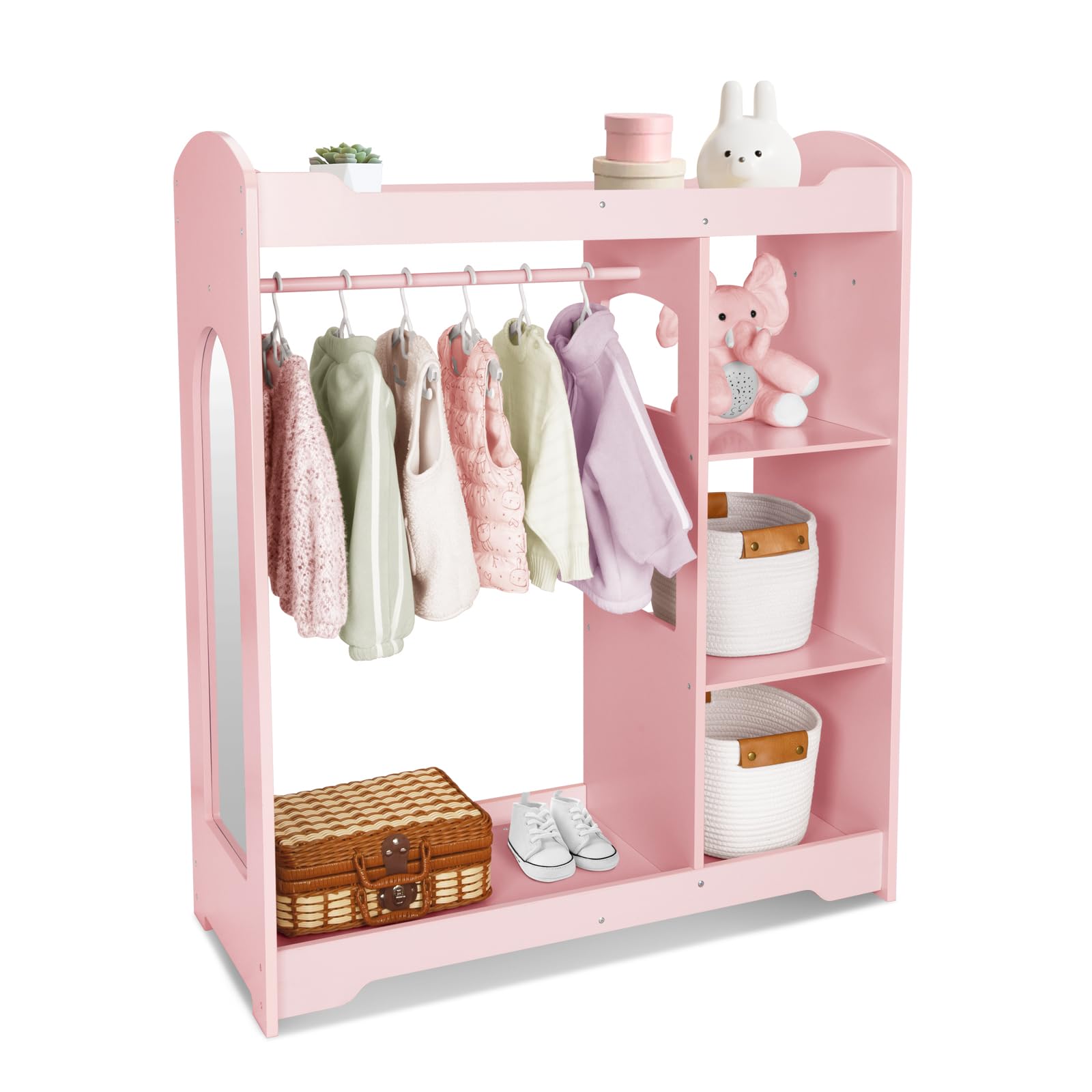 OOOK Kids Dress up Storage with Mirror, The Kids Closet Organizers and Storage Also Includes Kids Clothing Rack, Helping Children Manage Own Clothes, Nice Dressers for Kids Room, Nursery