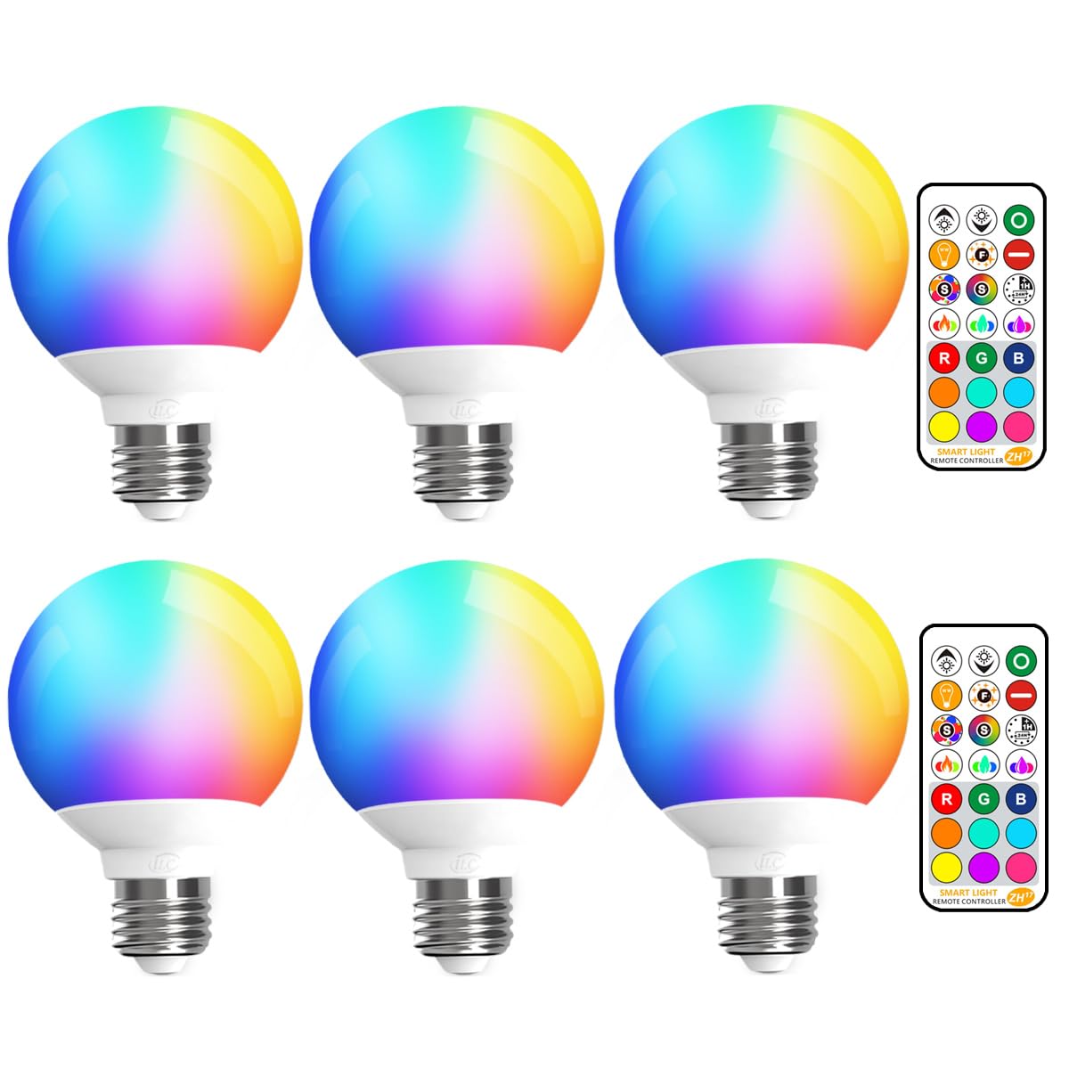 ILC G25 LED Globe Light Bulbs 6W, Remote Control Color Changing, 60W Equivatlent, Color Temprature: 4000K Natural White, CRI>95+, E26 Base, for Vanity Makeup Mirror, Bathroom (6 Pack)