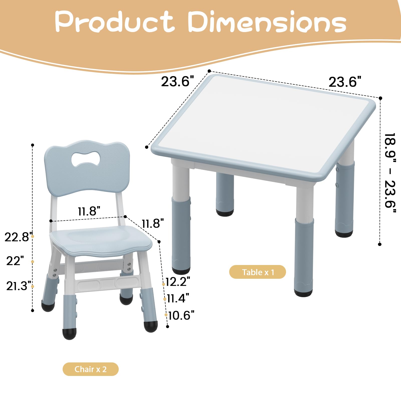 RONIPIC Height Adjustable Toddler Table and 2 Chairs Set with Graffiti Desktop, Kids Table and Chairs Set, Non-Slip Legs, Kids Activity Table for Home, Nursery, Blue