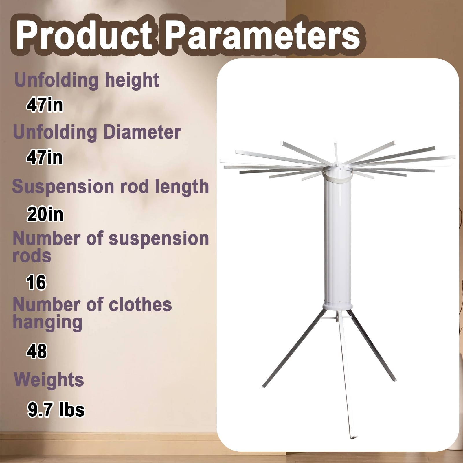 Zejoot Tripod Clothes Drying Rack, Space Saving Aluminum Foldable Clothing Garment Laundry Collapsible Portable for Home Balcony Bedroom Household Travel